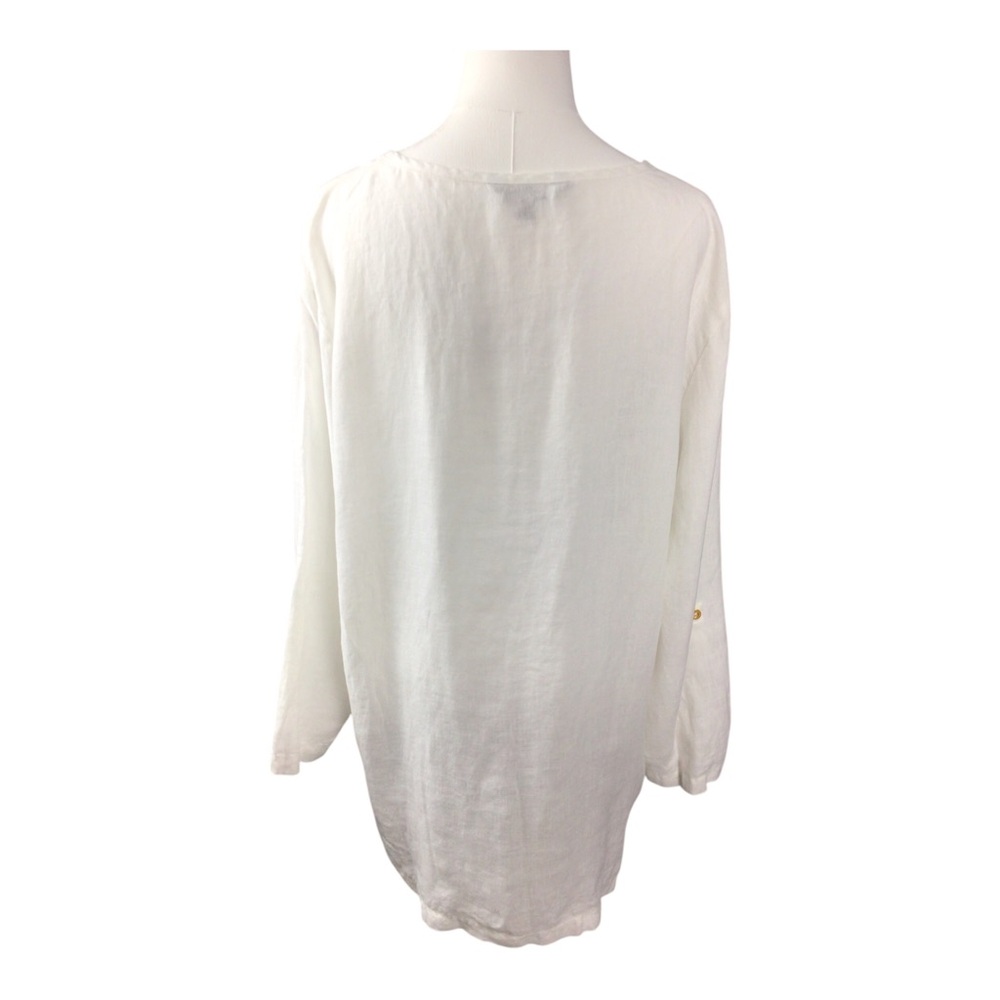 Ellen Tracy Linen Pullover Lace-Up White Tunic Top XL Roll Tab Sleeve - Picture 4 of 10